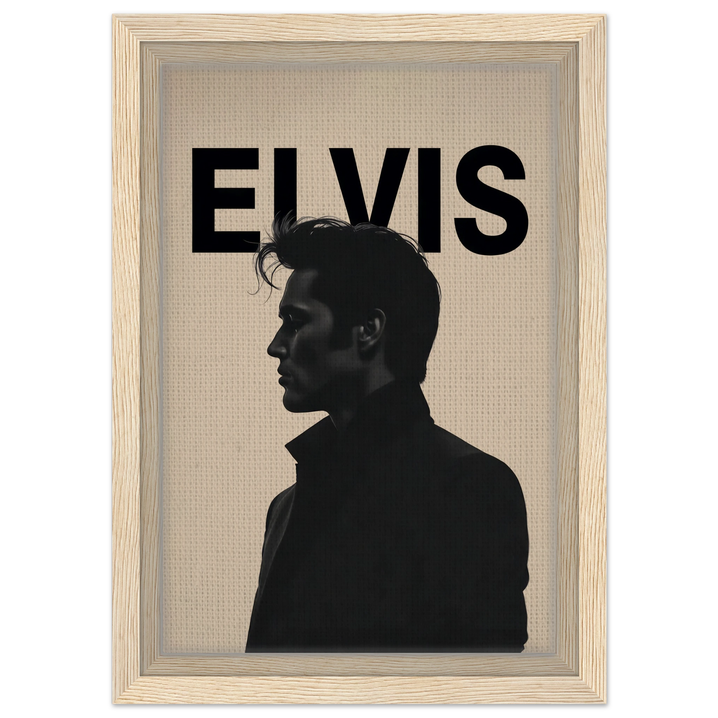 Young Elvis Presley Silhouette Art Print Light Wood Frame 20x30 cm 8x12″ Framed Canvas