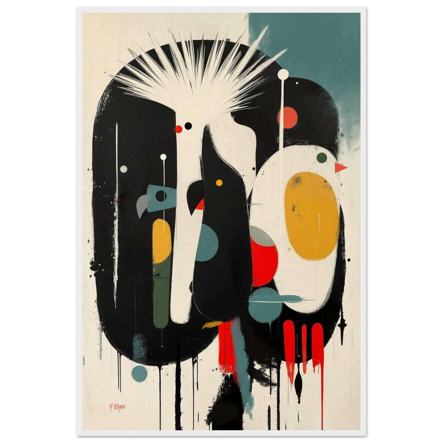 Modern Cockatoo Bird Art Poster Print - Framed Tropical Mid- Century Wall Decor White Wood Frame 60x90 cm 24x36″ Museum-Quality Matte Framed Poster