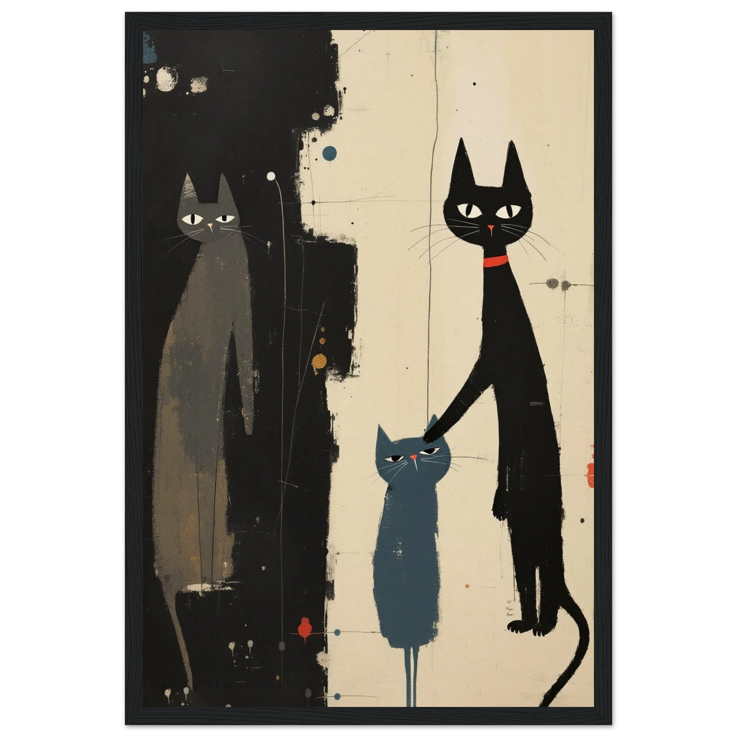Abstract Cat Family Art Poster Print Black Wood Frame 30x45 cm 12x18″ Museum-Quality Matte Paper Wooden Framed Poster