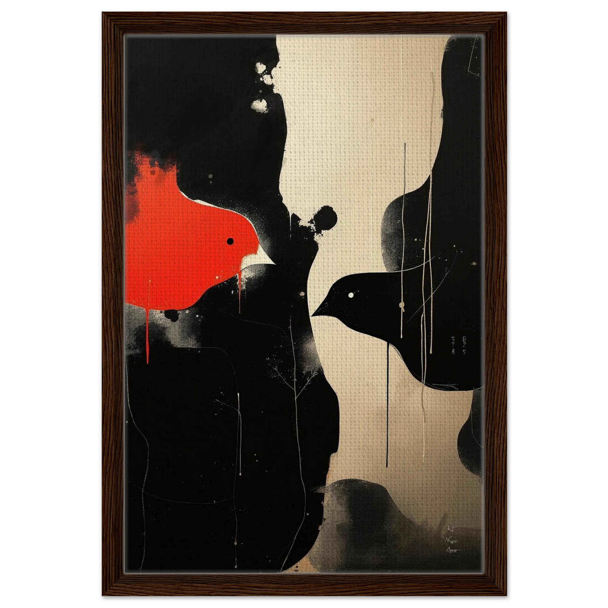Abstract Bird Minimalist Fine Art Print 40x60 cm 16x24″ Framed Canvas Dark Brown Wood Frame