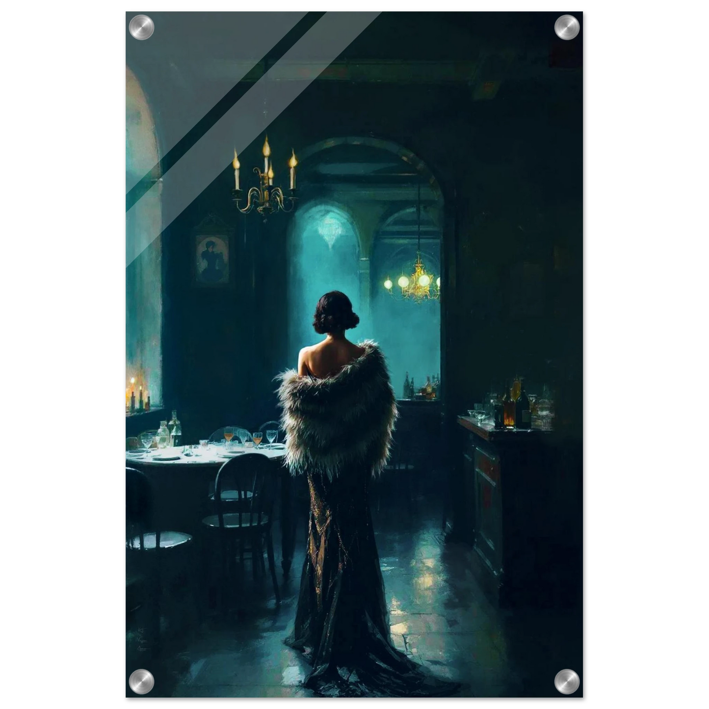 Moody Speakeasy Flapper Bar Art Print No Frame 40x60 cm 16x24″ Sleek Acrylic Print