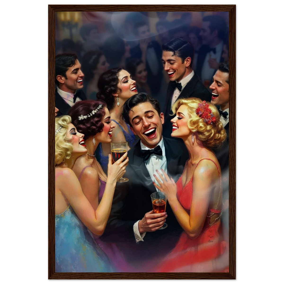 1920s Great Gatsby Speakeasy Party Art Print Dark Brown Wood Frame 30x45 cm 12x18″ Museum-Quality Matte Framed Poster