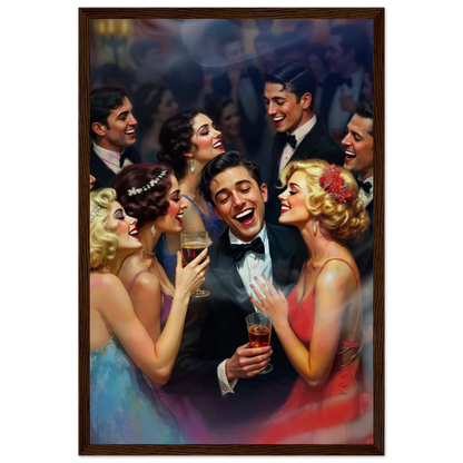 1920s Great Gatsby Speakeasy Party Art Print Dark Brown Wood Frame 30x45 cm 12x18″ Museum-Quality Matte Framed Poster
