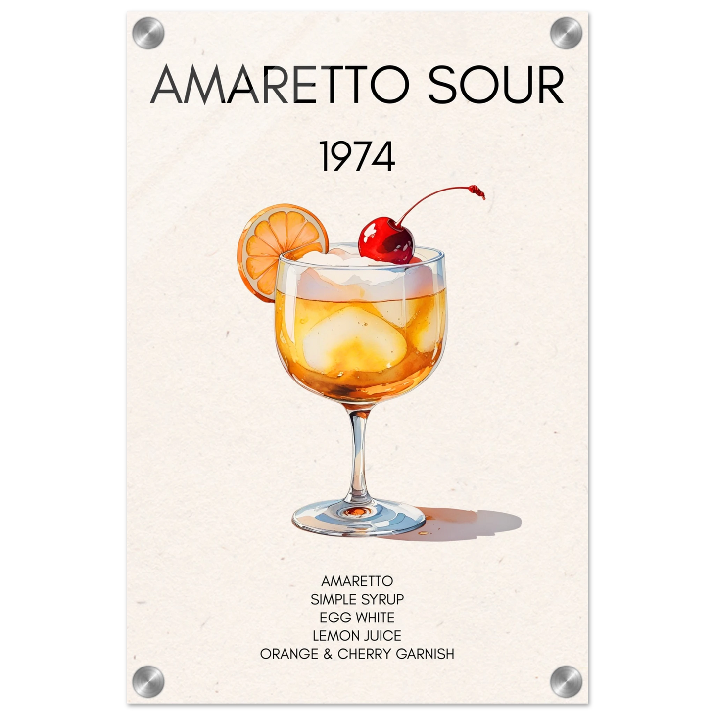 Amaretto Sour Cocktail Bar Art Print No Frame 30x45 cm 12x18″ Sleek Acrylic Print
