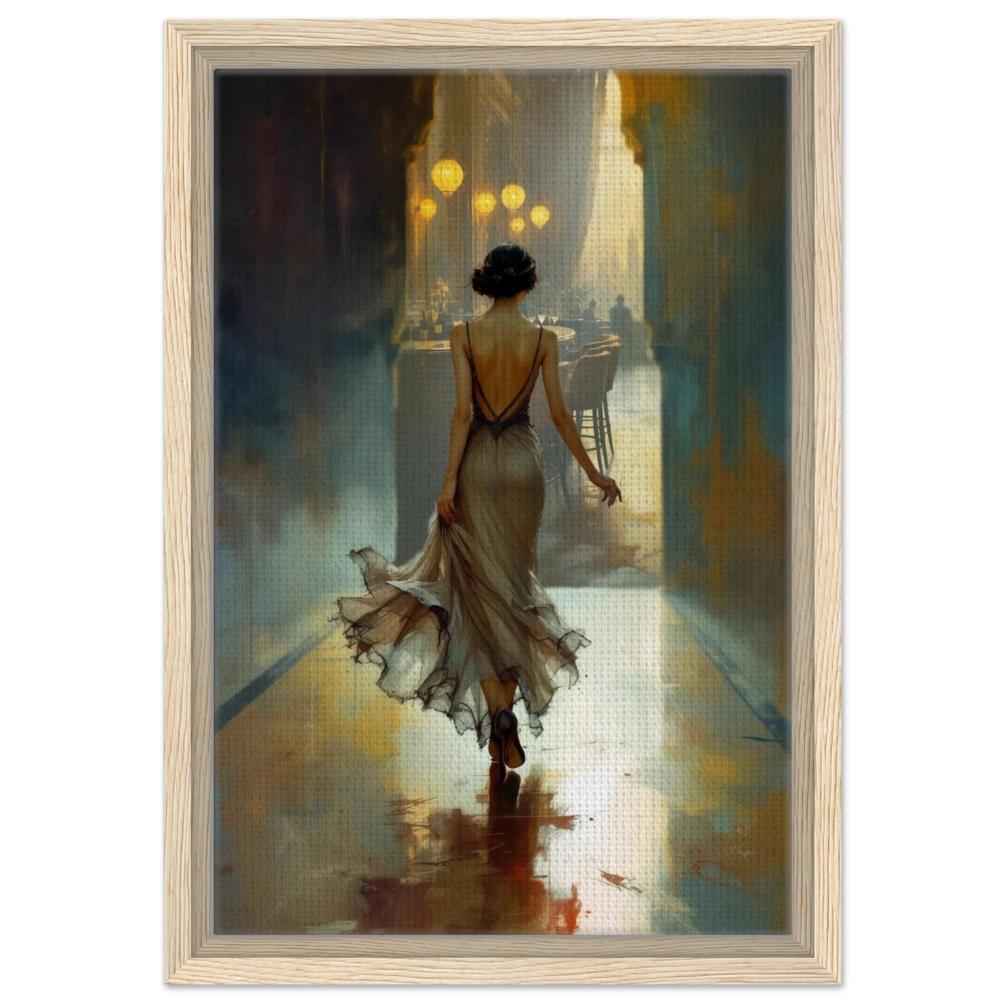 1920s Speakeasy Art Deco Print Light Wood Frame 30x45 cm 12x18″ Framed Canvas