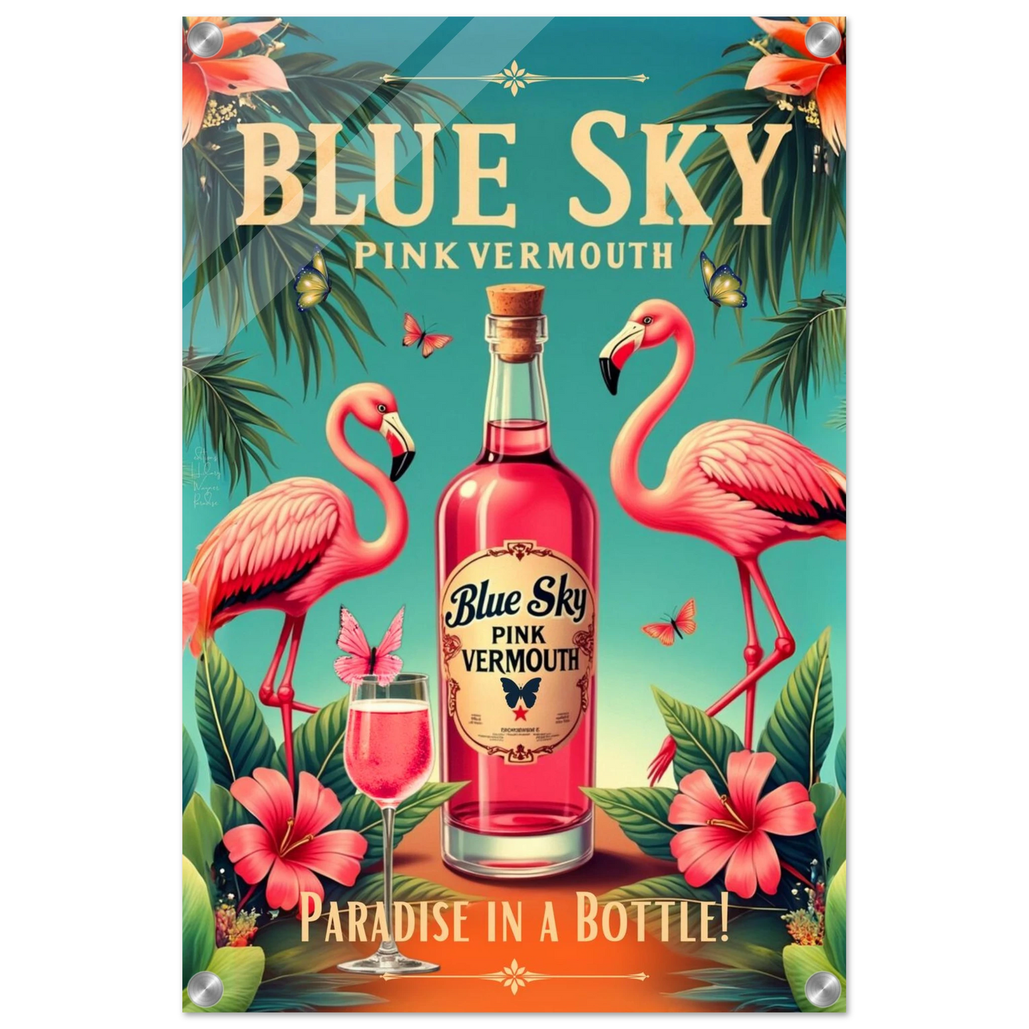 Vintage Pink Flamingo Tiki Bar Art Print 40x60 cm 16x24″ Sleek Acrylic Print No Frame