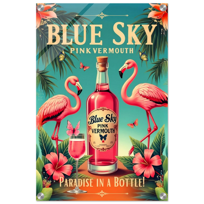Vintage Pink Flamingo Tiki Bar Art Print 40x60 cm 16x24″ Sleek Acrylic Print No Frame