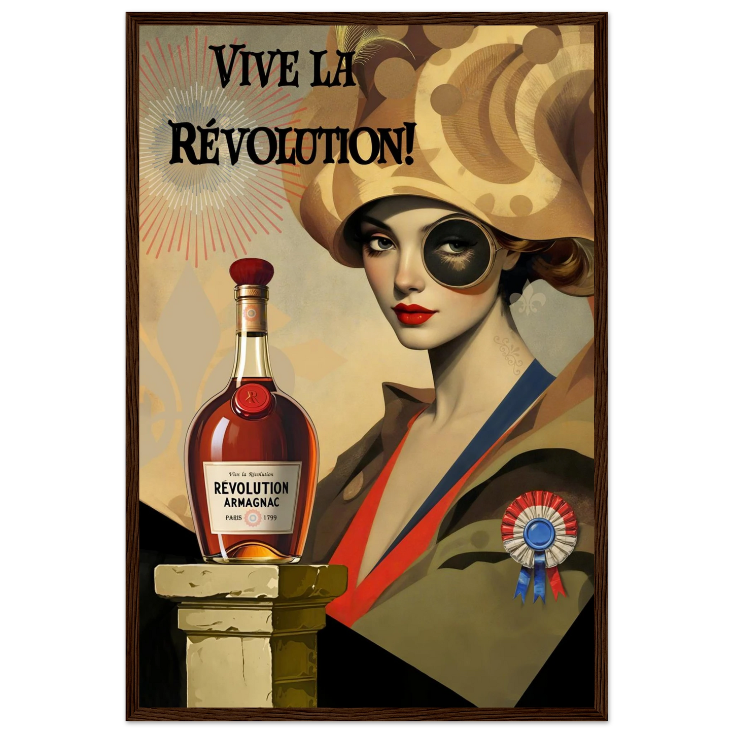 Vintage French Revolution Cognac Art Print Dark Brown Wood Frame 40x60 cm 16x24″ Premium Matte Paper Wooden Framed Poster