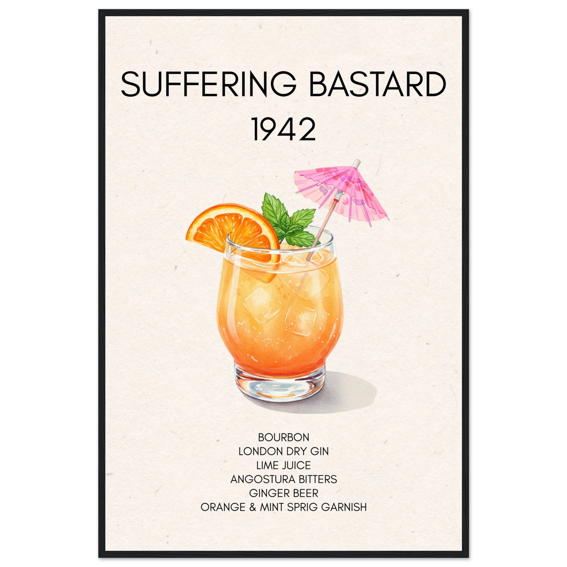Suffering Bastard Tiki Cocktail Bar Poster Print Black Wood Frame 60x90 cm 24x36″ Classic Matte Paper Wooden Framed Poster