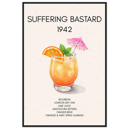 Suffering Bastard Tiki Cocktail Bar Poster Print Black Wood Frame 60x90 cm 24x36″ Classic Matte Paper Wooden Framed Poster