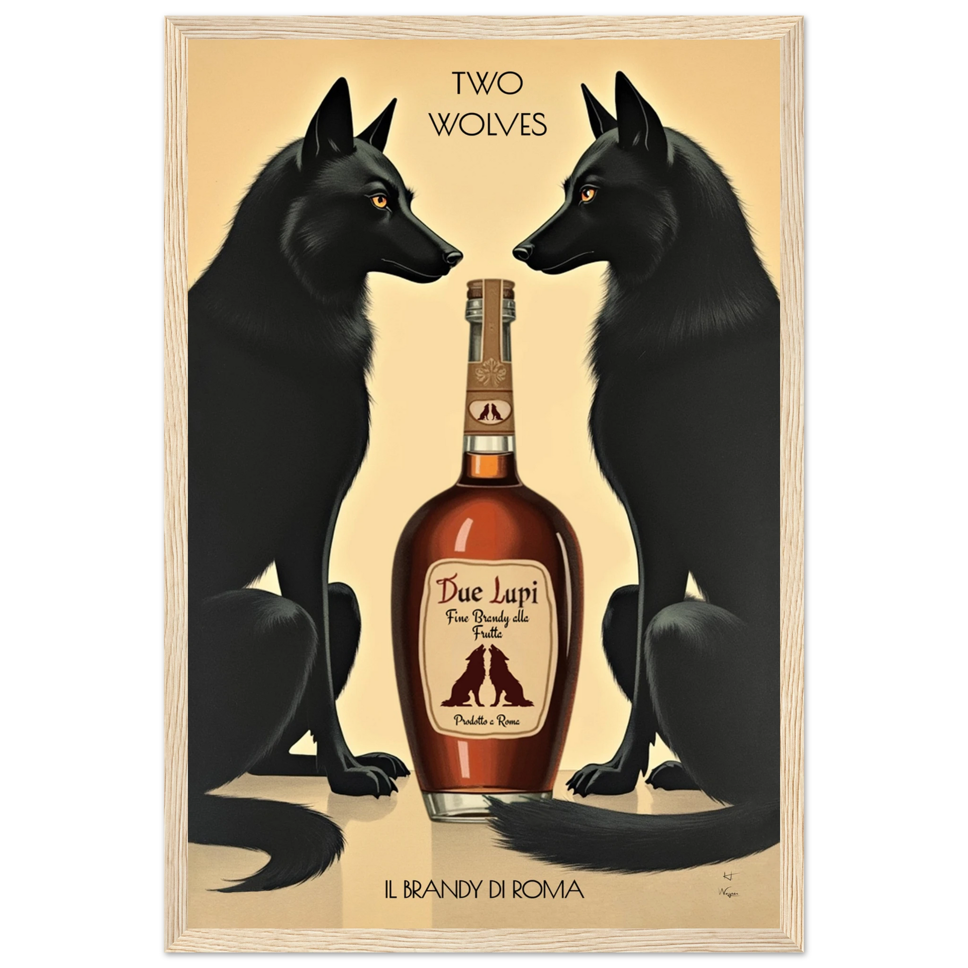 Two Wolves Italian Cocktail Bar Art Print 30x45 cm 12x18″ Classic Matte Paper Wooden Framed Poster Light Wood Frame