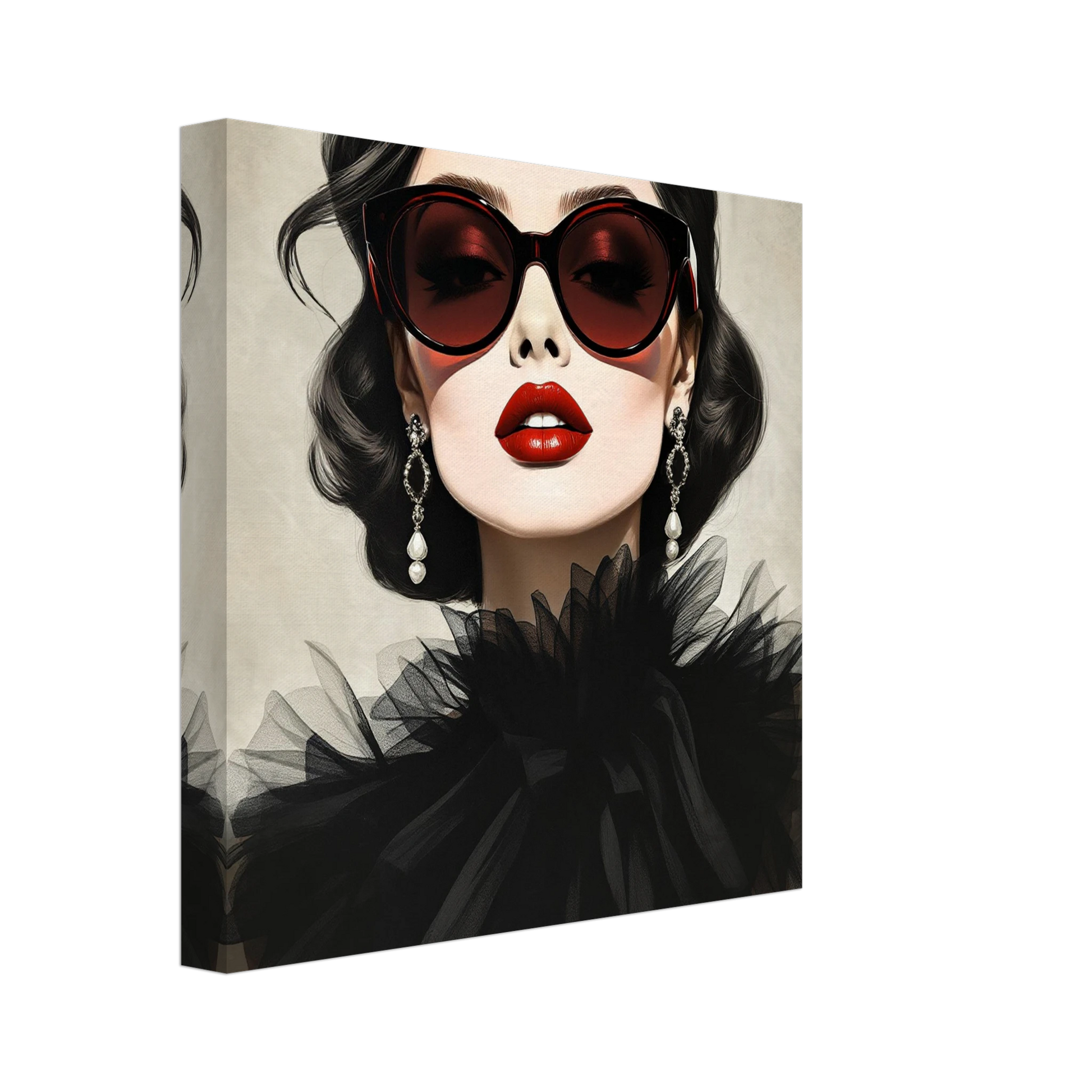 Paris Glam 80s Fashion Model Art Print 30x30 cm 12x12″ Gallery Wrapped Canvas