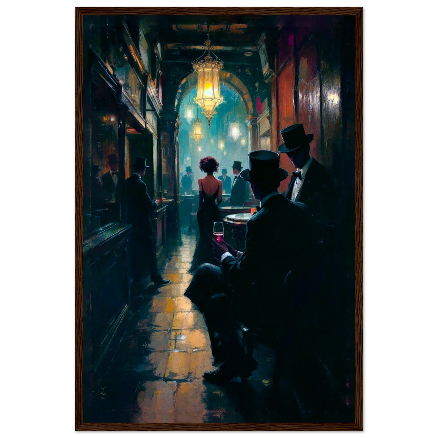 Prohibition Speakeasy Art Deco Print Dark Brown Wood Frame 40x60 cm 16x24″ Premium Matte Framed Poster