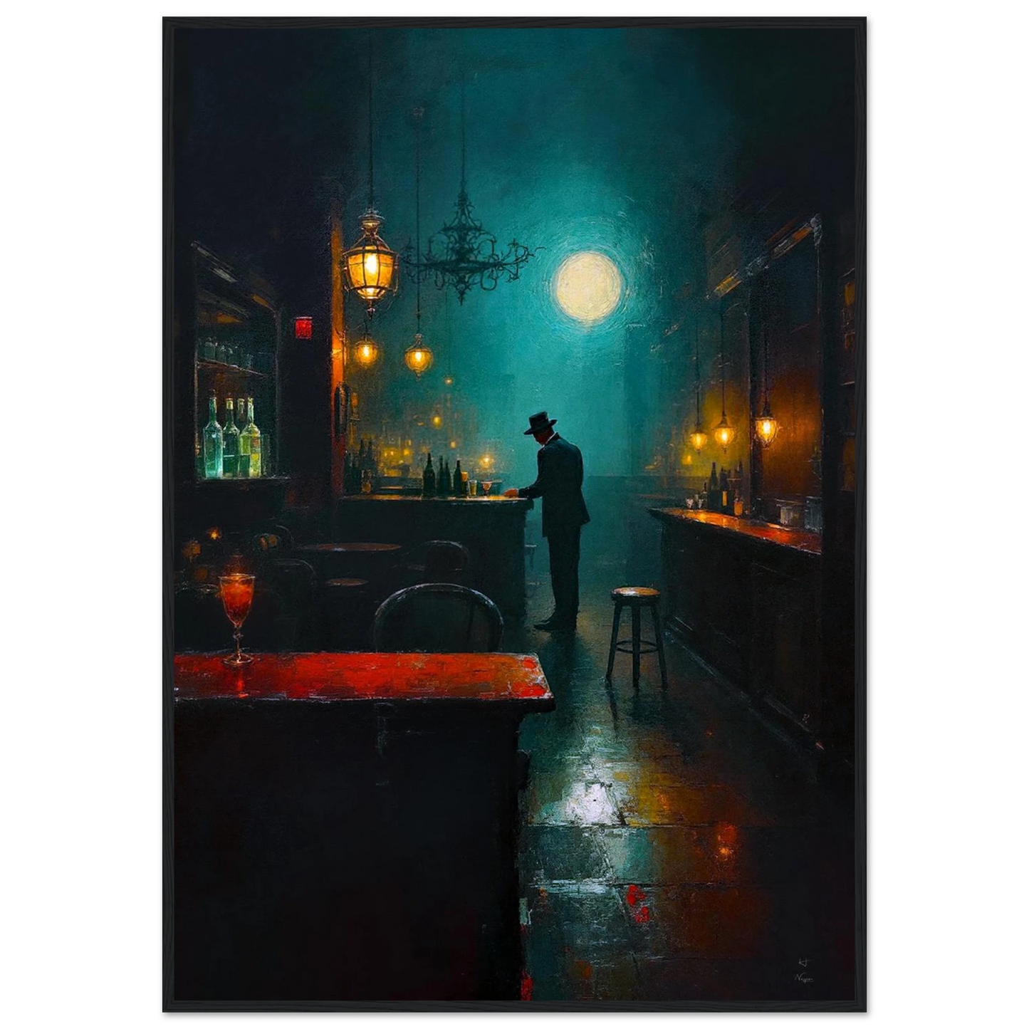 Speakeasy Bootleg Prohibition Bar Art Print Black Wood frame 70x100 cm 28x40″ Premium Matte Framed Poster