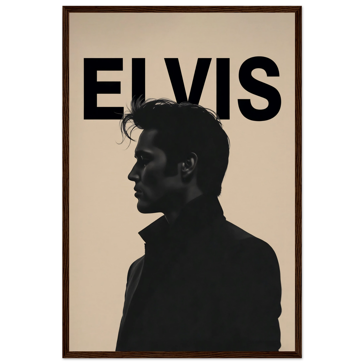 Young Elvis Presley Silhouette Art Print Dark Brown Wood Frame 40x60 cm 16x24″ Museum-Quality Matte Wooden Framed Poster