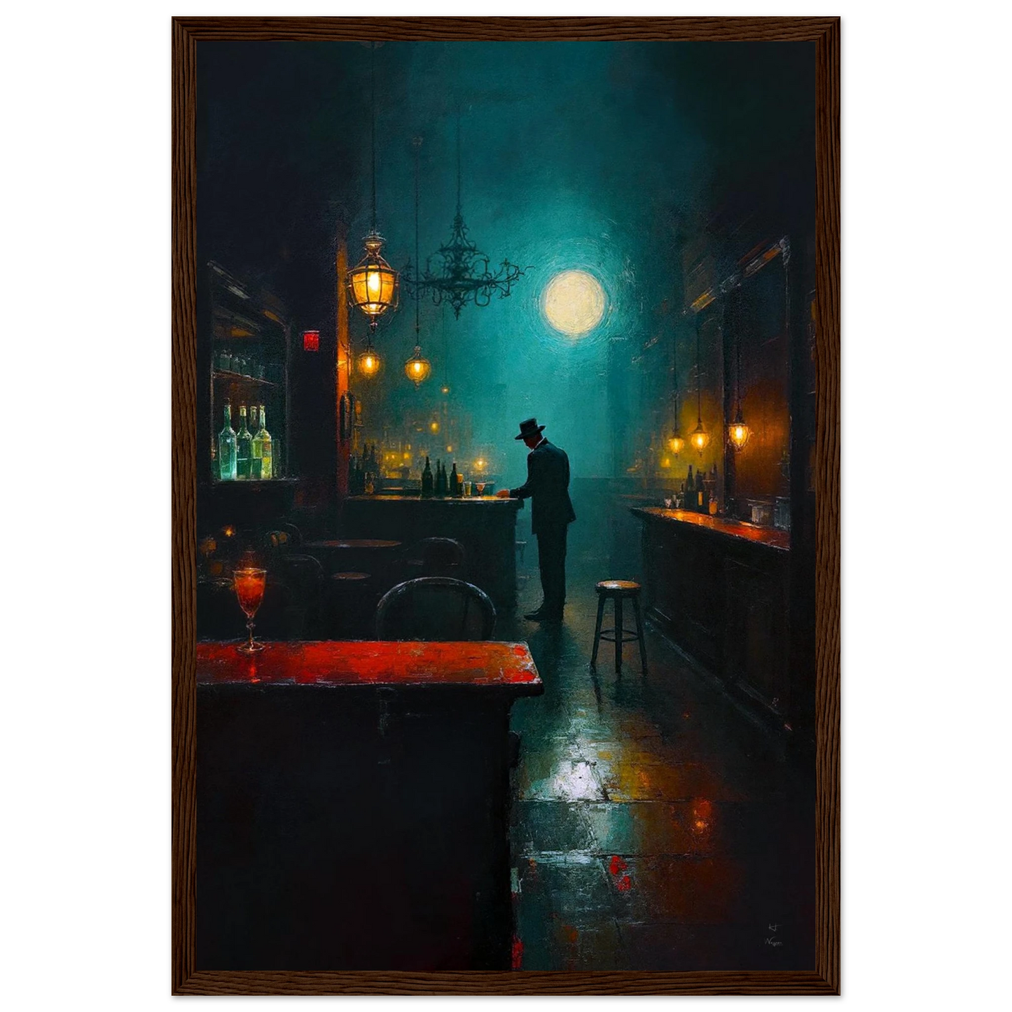 Speakeasy Bootleg Prohibition Bar Art Print Dark Brown Wood Frame 30x45 cm 12x18″ Classic Matte Framed Poster