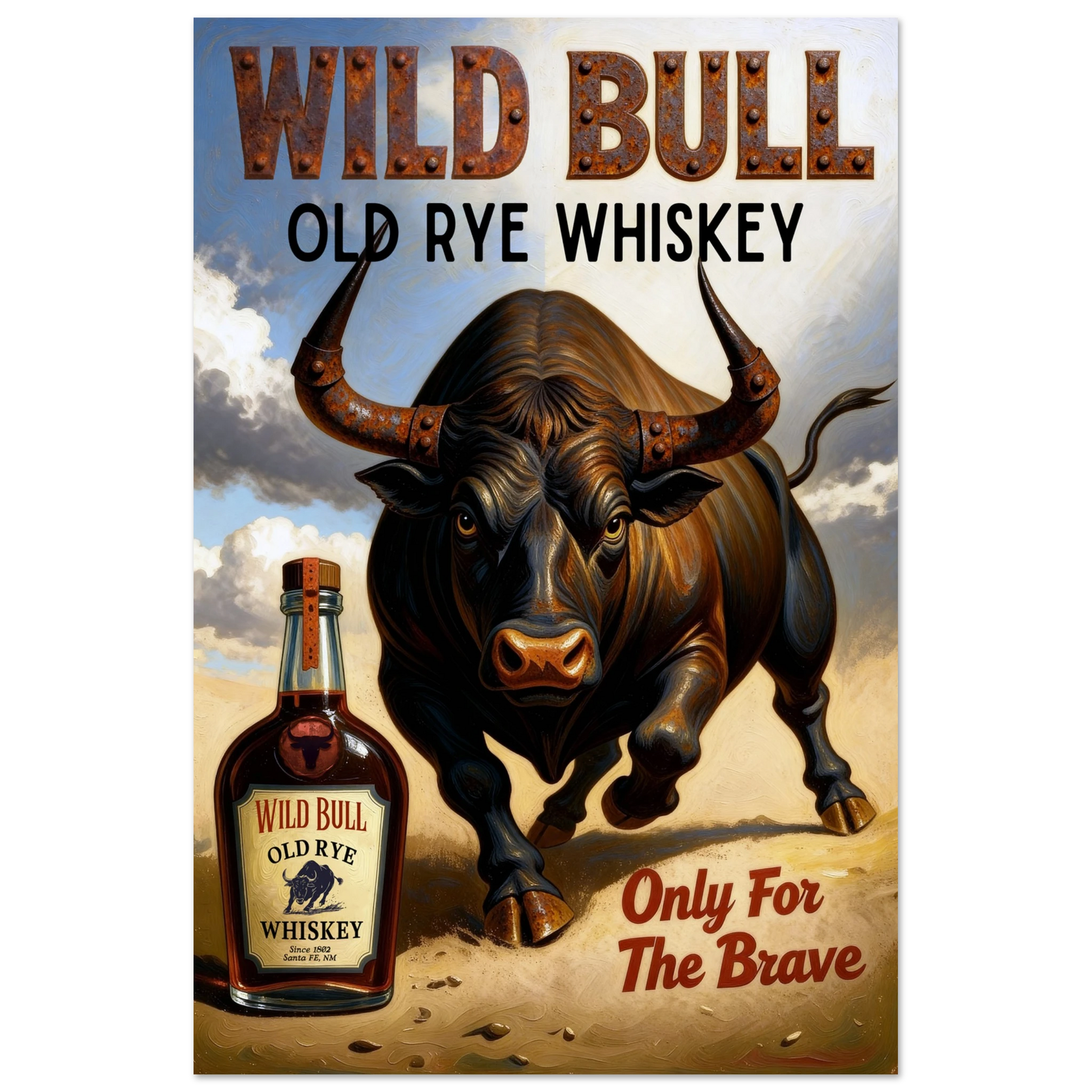 Wild Bull Old West Rye Whiskey Poster Print 40x60 cm 16x24″ Classic Matte Poster No Frame