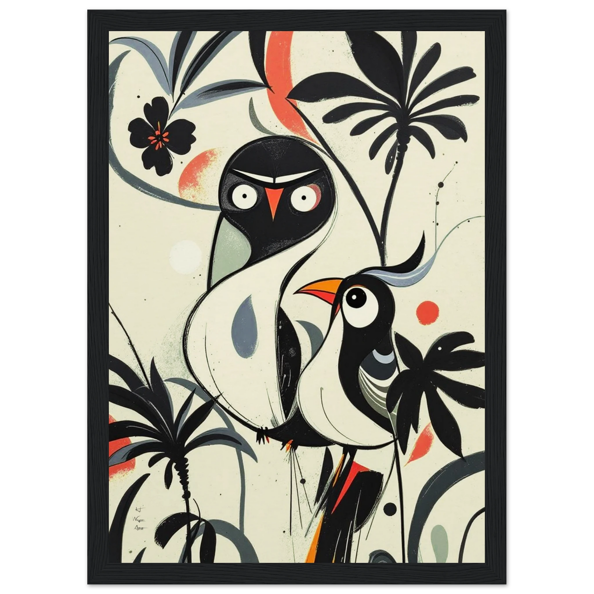 Abstract Bird Modern Tropical Art Print Black Wood Frame 21x29.7 cm 8x12" Museum-Quality Matte Wooden Framed Poster
