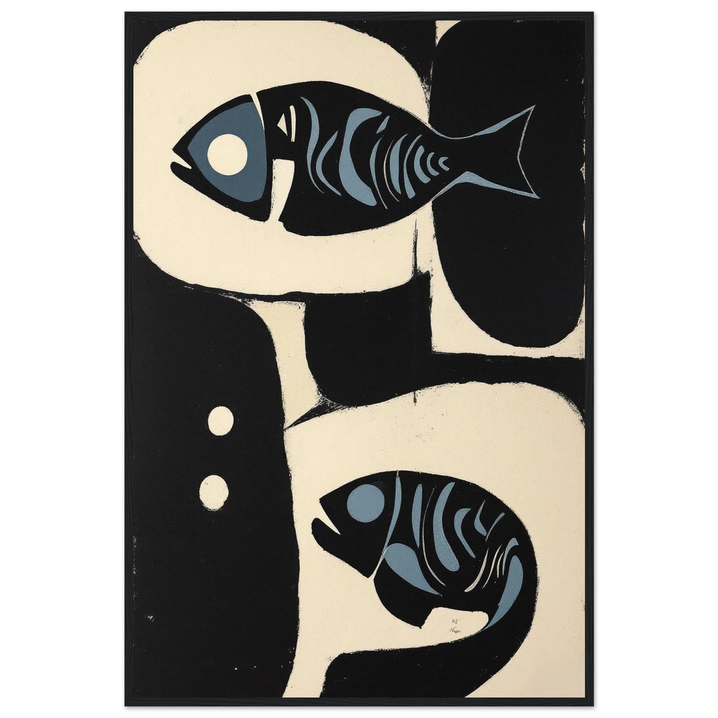 Abstract Mid-Century Modern Fish Art Print Black Wood Frame 60x90 cm 24x36″ Classic Matte Paper Wooden Framed Poster