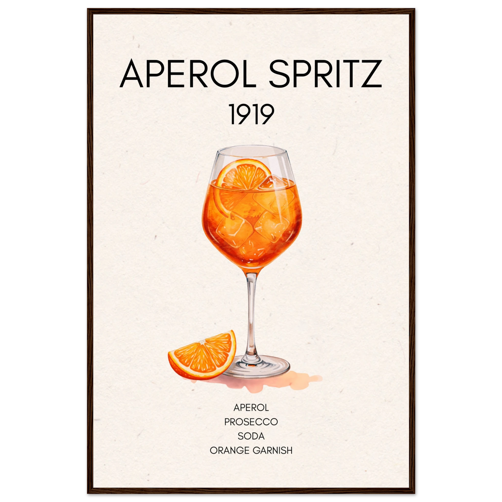 Aperol Spritz Cocktail Bar Poster Print Dark Brown Wood Frame 60x90 cm 24x36″ Premium Matte Paper Wooden Framed Poster
