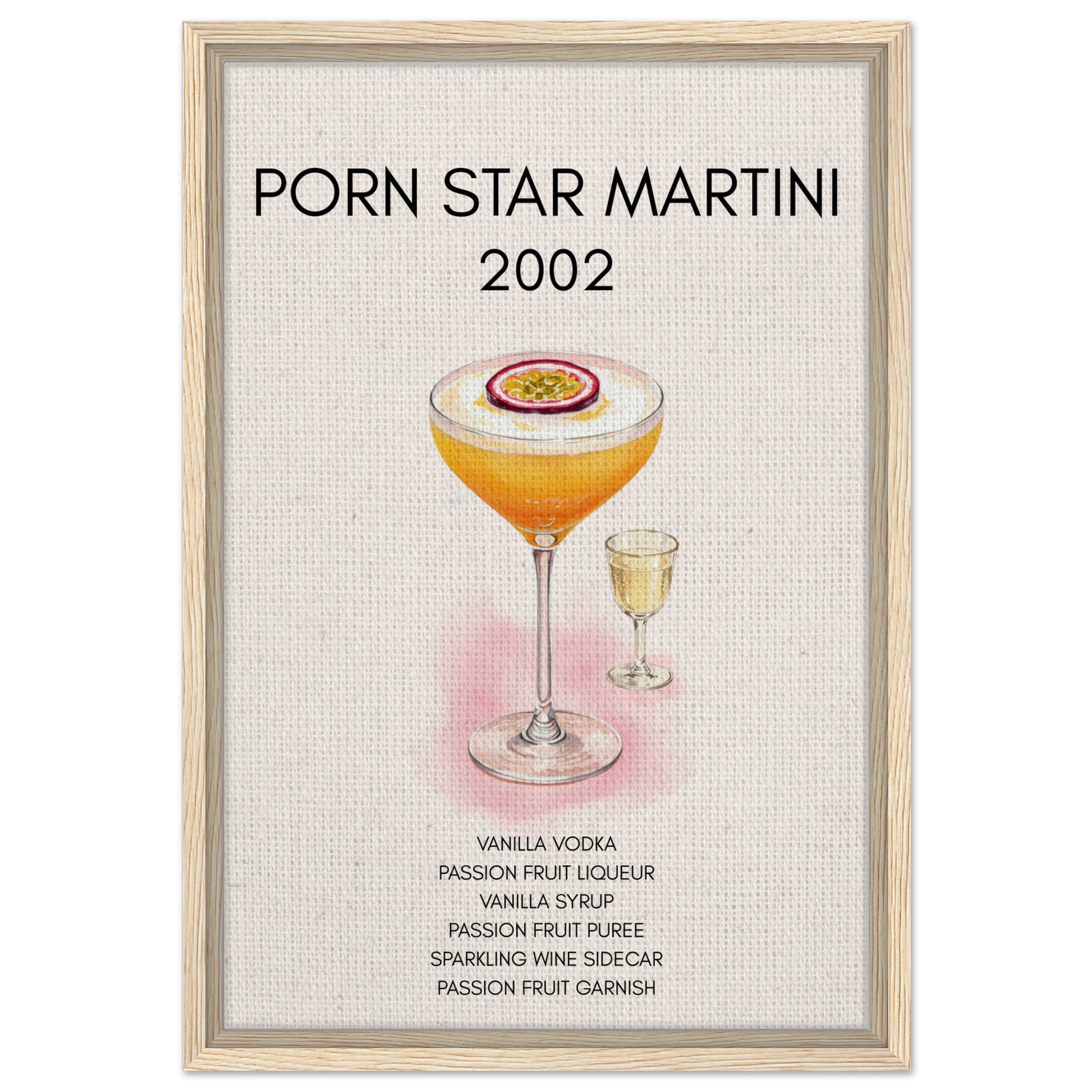 Porn Star Martini Bar Art Cocktail Print Light Wood Frame 40x60 cm 16x24″ Framed Canvas