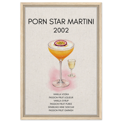 Porn Star Martini Bar Art Cocktail Print Light Wood Frame 40x60 cm 16x24″ Framed Canvas