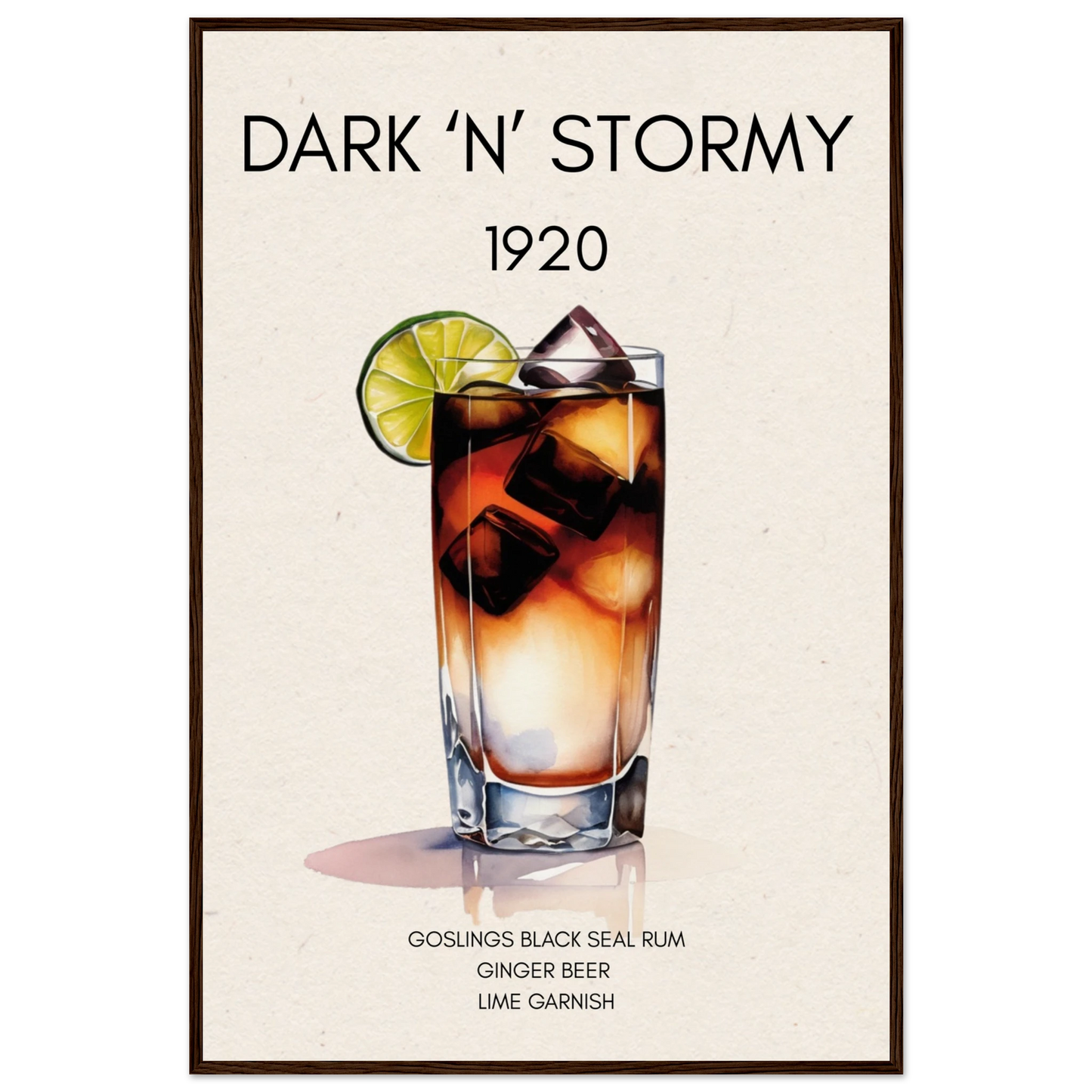 Dark n Stormy Cocktail Drink Bar Art Print Dark Brown Wood Frame 60x90 cm 24x36″ Museum-Quality Matte Paper Wooden Framed Poster