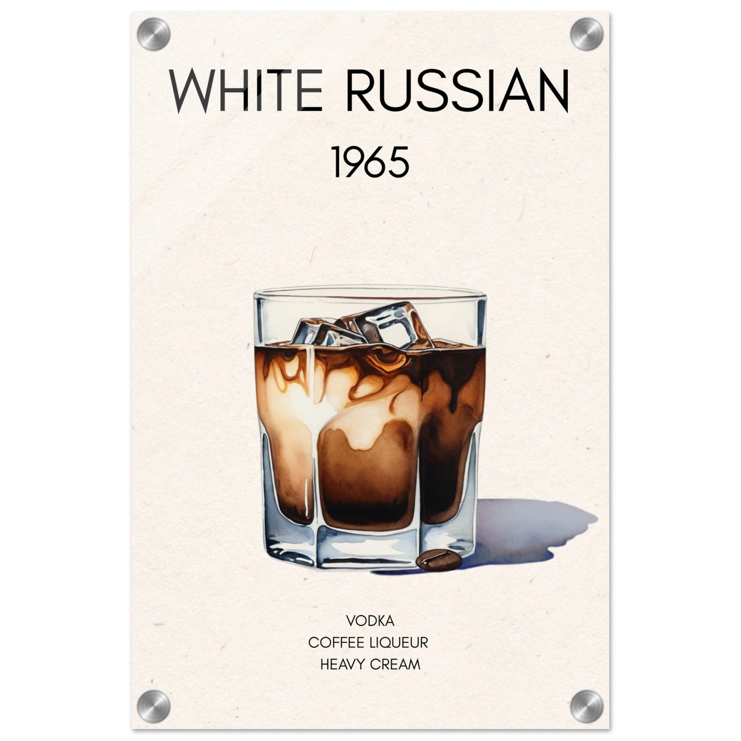 White Russian Cocktail Bar Art Poster Print No Frame 30x45 cm 12x18″ Sleek Acrylic Print