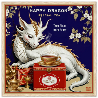 Happy Dragon Tea Art Print 50x50 cm 20x20″ Museum-Quality Matte Paper Wooden Framed Poster Light Wood Frame