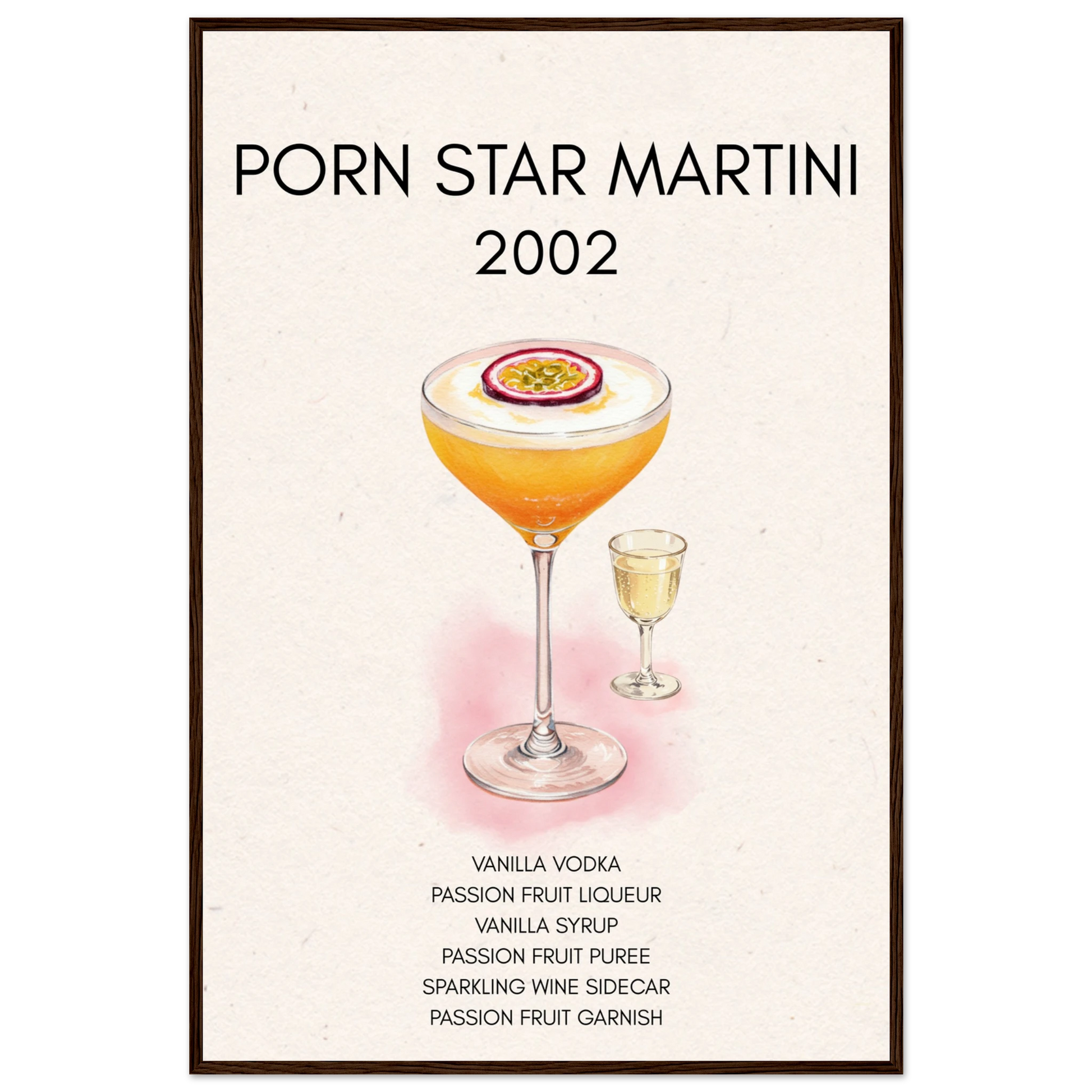 Porn Star Martini Bar Art Cocktail Print Dark Brown Wood Frame 60x90 cm 24x36″ Premium Matte Paper Wooden Framed Poster