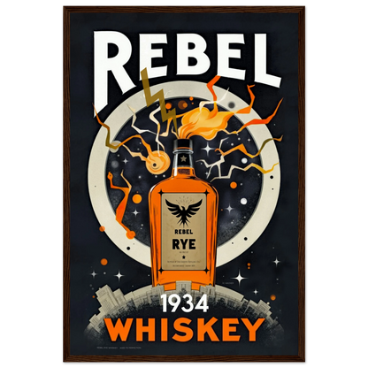 Rebel Whiskey Cocktail Bar Poster Print Dark wood frame 40x60 cm 16x24″ Premium Matte Paper Wooden Framed Poster