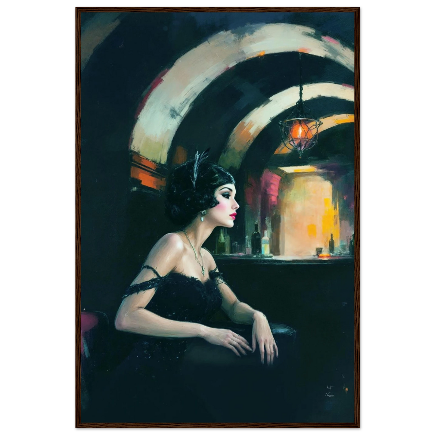 Speakeasy Flapper Gatsby Wall Art Poster Print 60x90 cm 24x36″ Premium Matte Paper Wooden Framed Poster Dark Brown Wood Frame