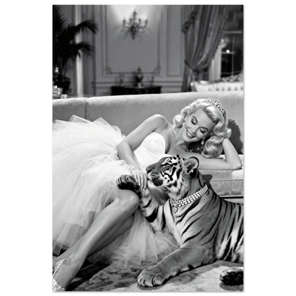 Vintage Hollywood Starlet Tiger Art Print 60x90 cm 24x36″ Premium Matte Poster