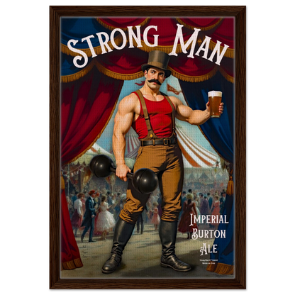 Vintage Victorian Circus Strongman Ale Art Print Dark Brown Wood Frame 40x60 cm 16x24″ Framed Canvas