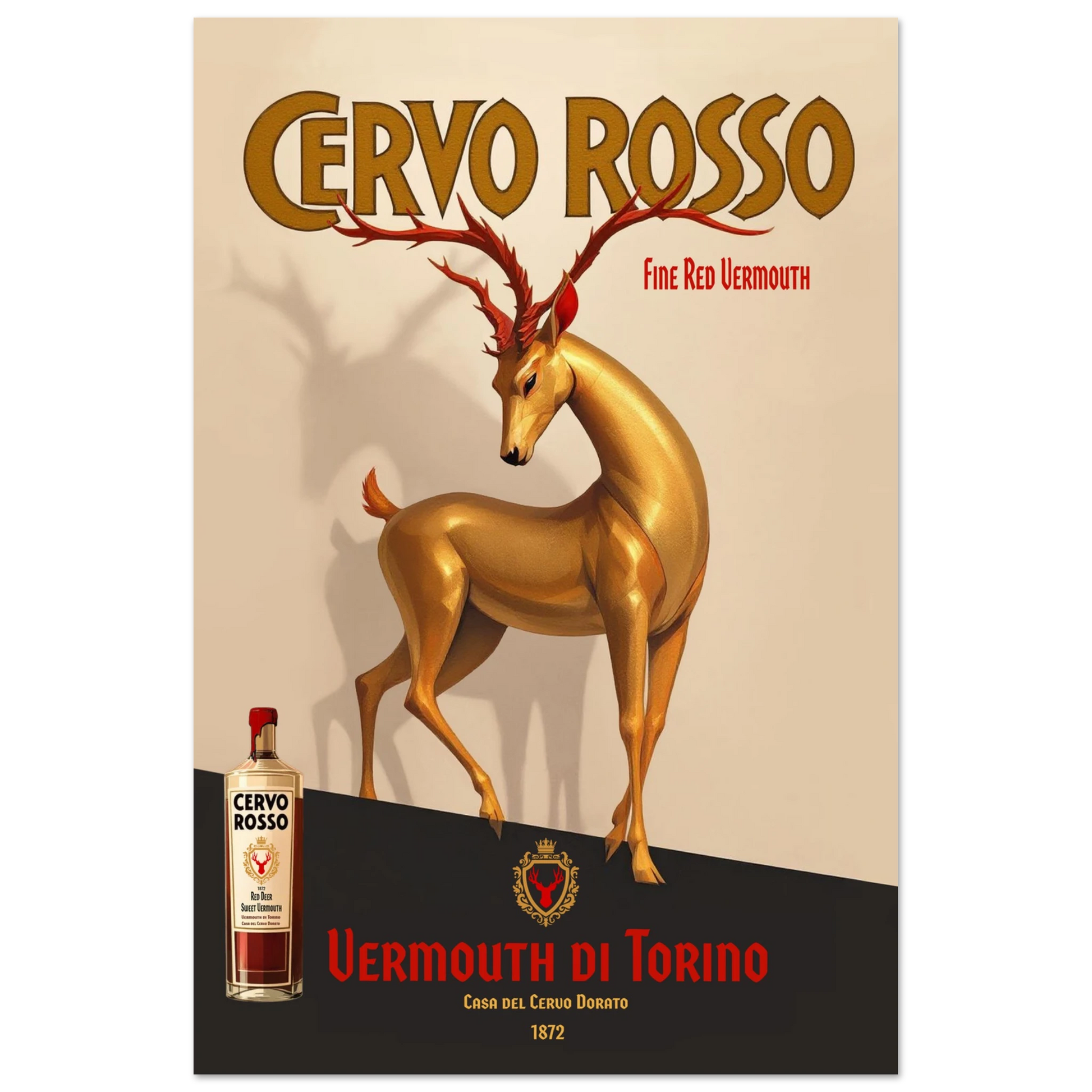 Art Deco Golden Deer Cocktail Bar Poster Print 60x90 cm 24x36″ Classic Matte Paper Poster No Frame