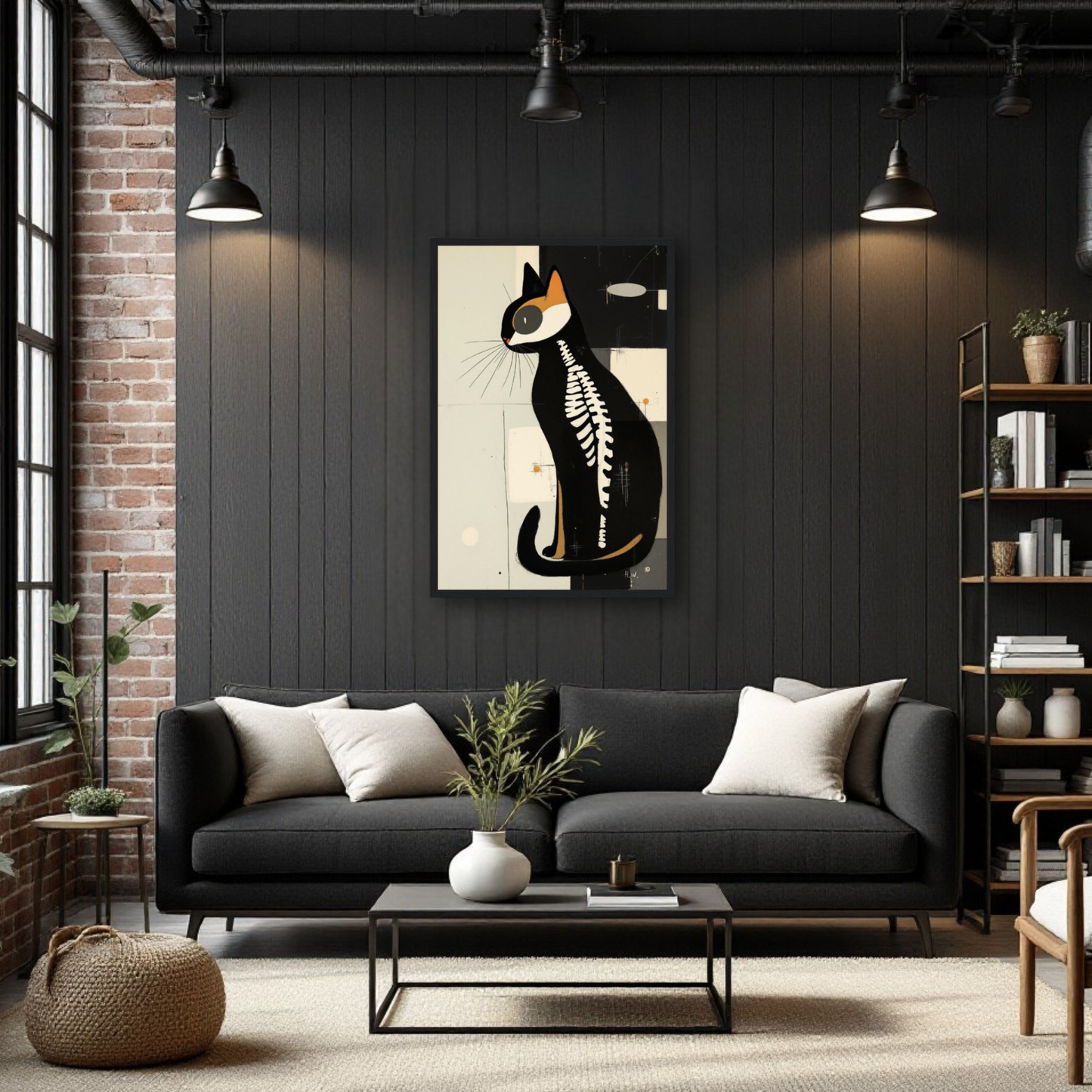 Modern Cat Skeleton Abstract Art Poster Print