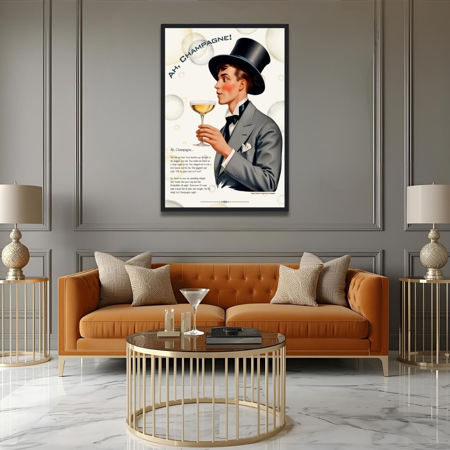 Art Deco Champagne Funny Poem Art Print