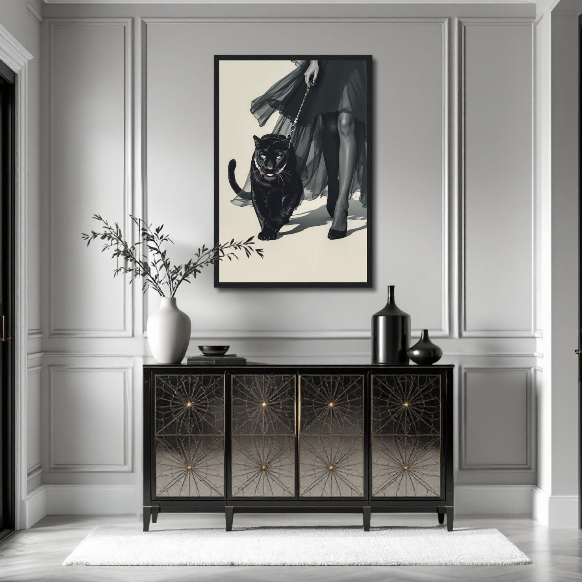 Retro Fashion Model Panther Art Print