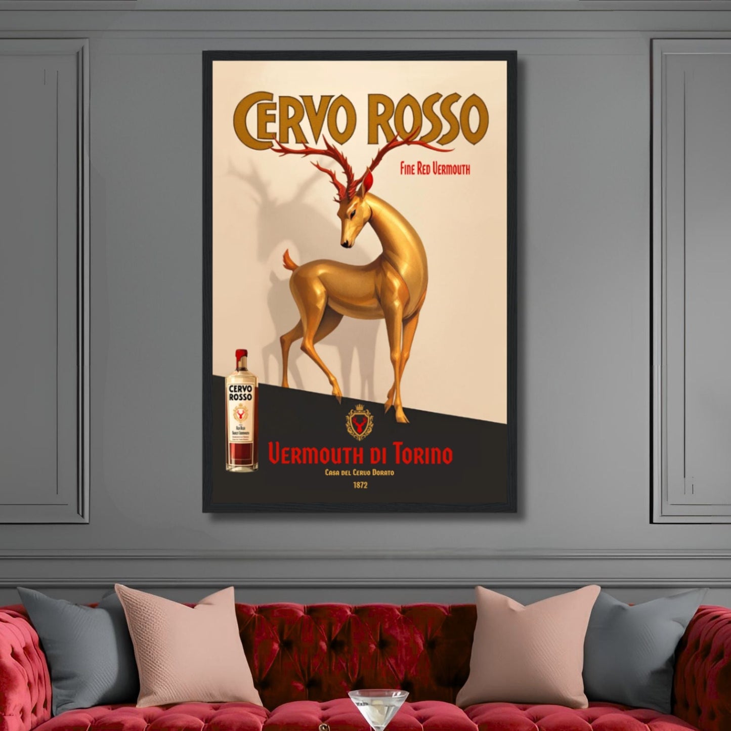Art Deco Golden Deer Cocktail Bar Poster Print