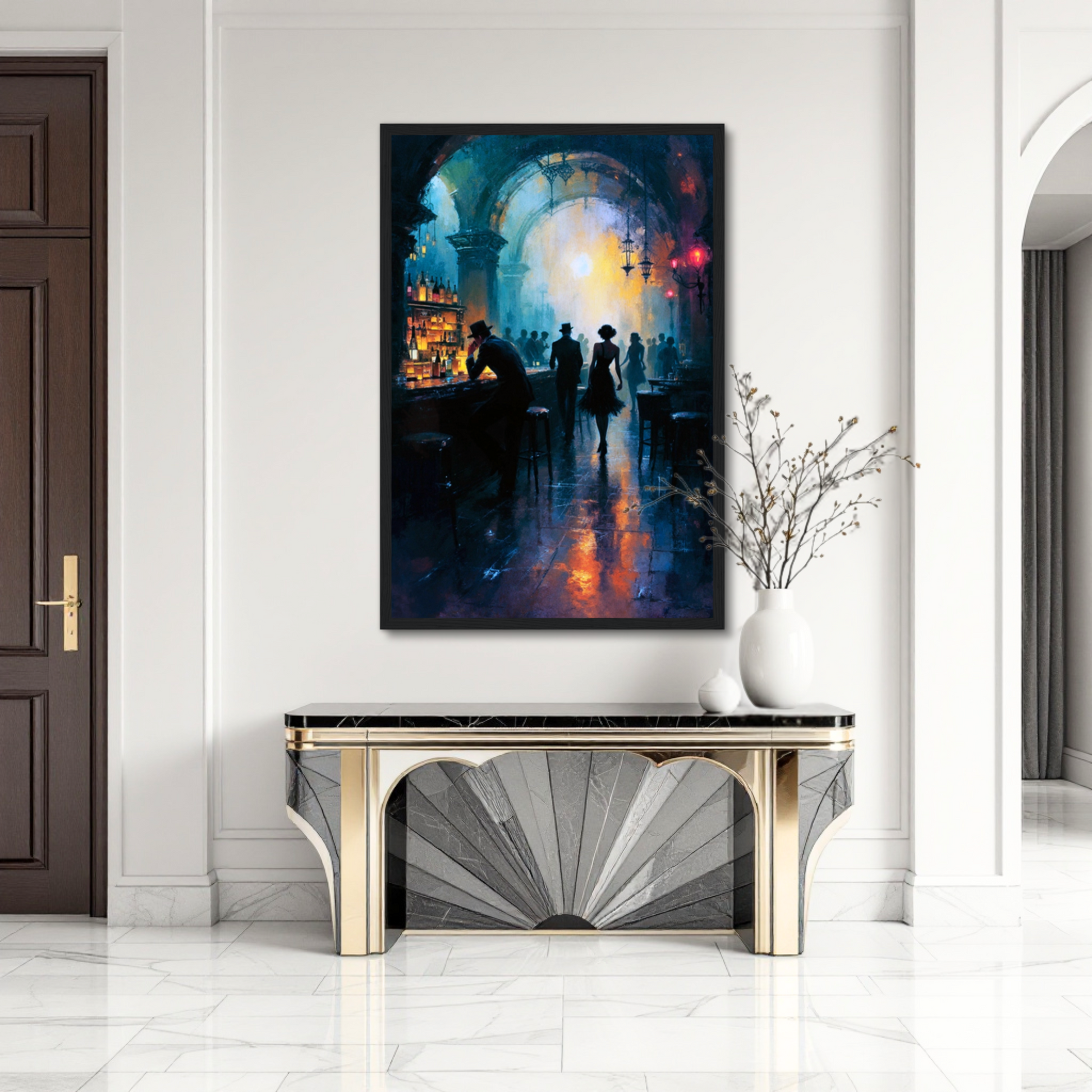 Dance Hall Speakeasy Art Print 70x100 cm 28x40″ Museum-Quality Matte Paper Wooden Framed Poster Dark Brown Wood Frame