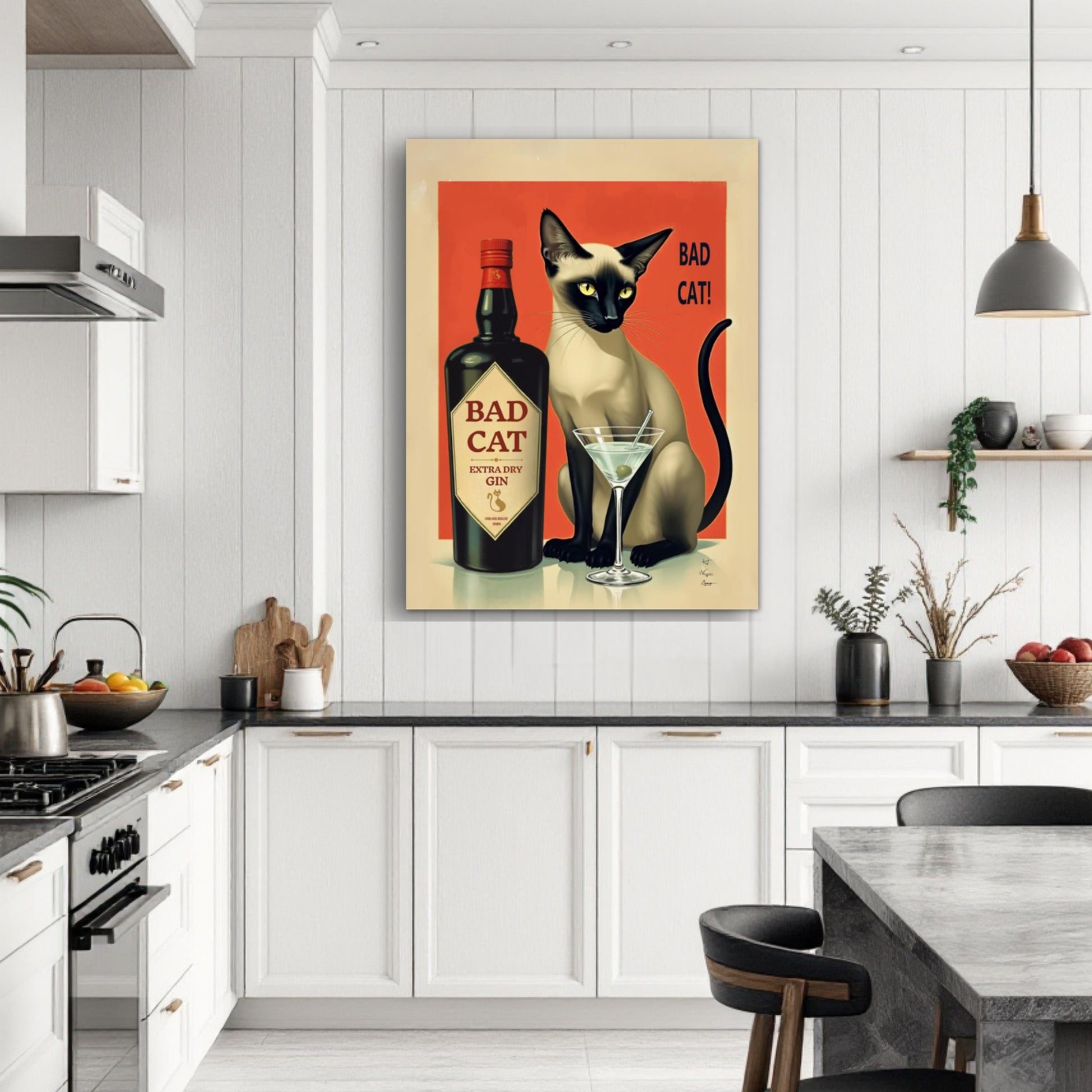 Siamese Cat Gin Martini Cocktail Art Print