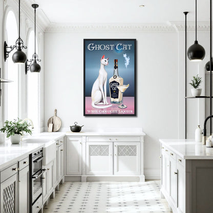 White Cat Chocolate Martini Cocktail Bar Art Print 60x90 cm 24x36″ Classic Matte Paper Wooden Framed Poster Black Wood frame