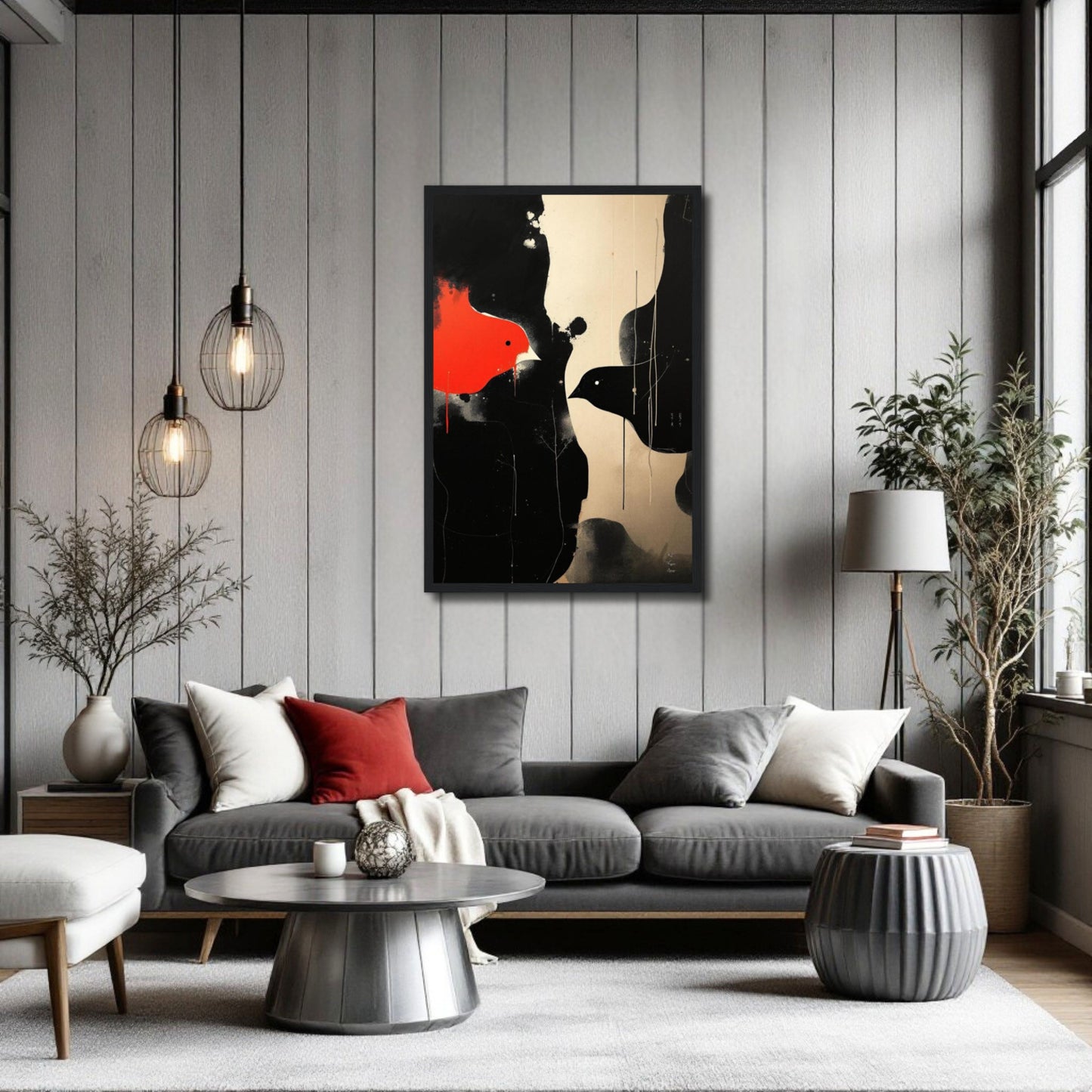 Abstract Bird Minimalist Fine Art Print 60x90 cm 24x36″ Framed Canvas Dark Brown Wood Frame
