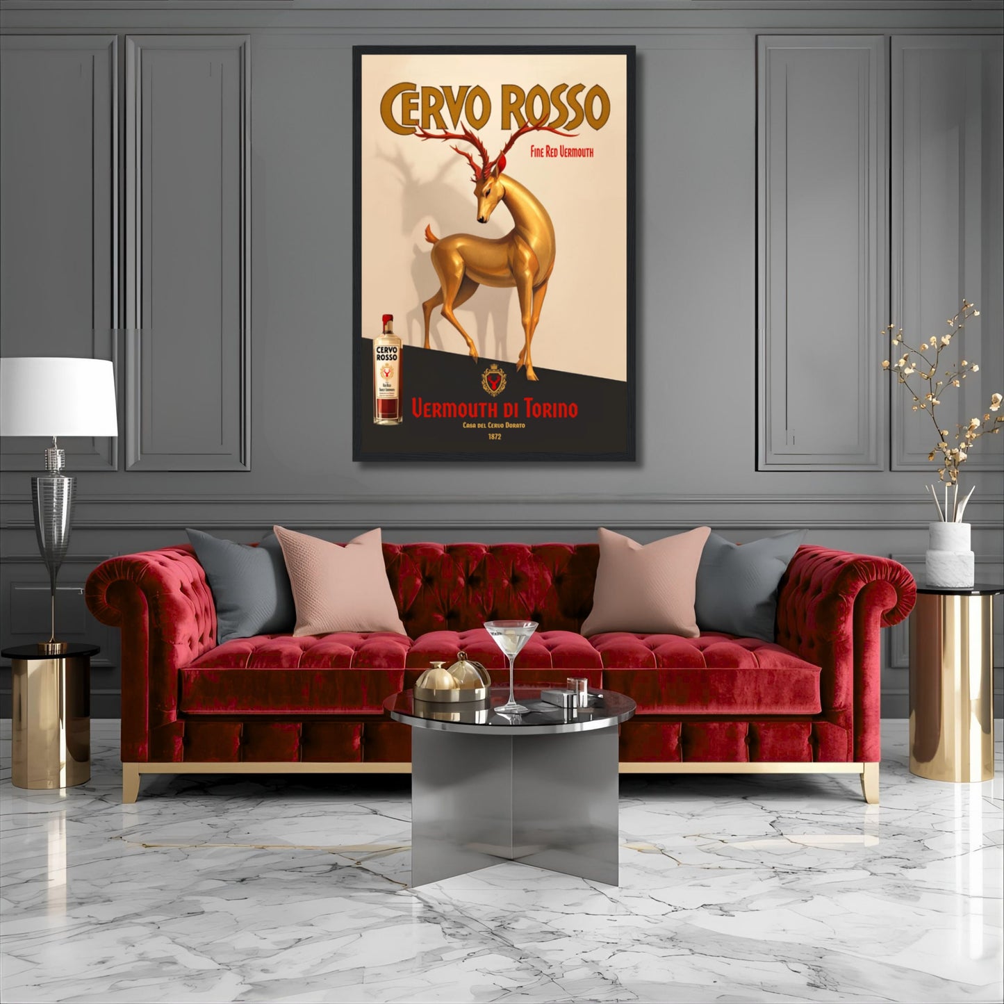Art Deco Golden Deer Cocktail Bar Poster Print