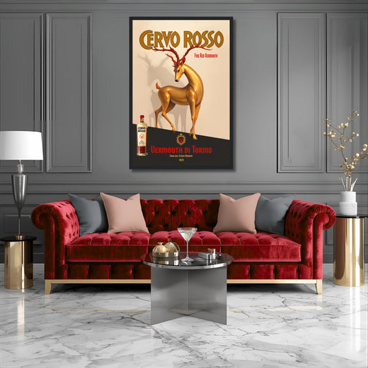 Art Deco Golden Deer Cocktail Bar Poster Print