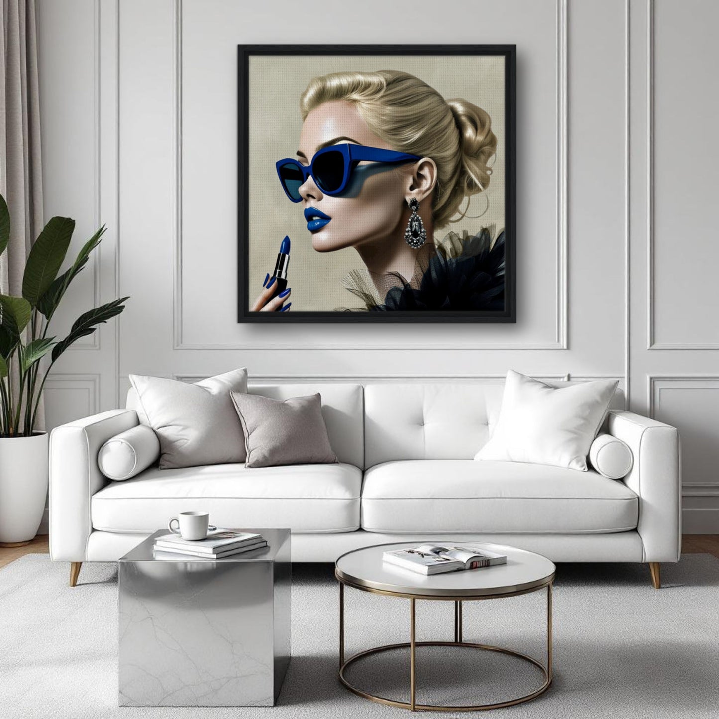Retro Fashion Model Blue Lipstick Art Print 45x45 cm 18x18″ Premium Matte Paper Poster