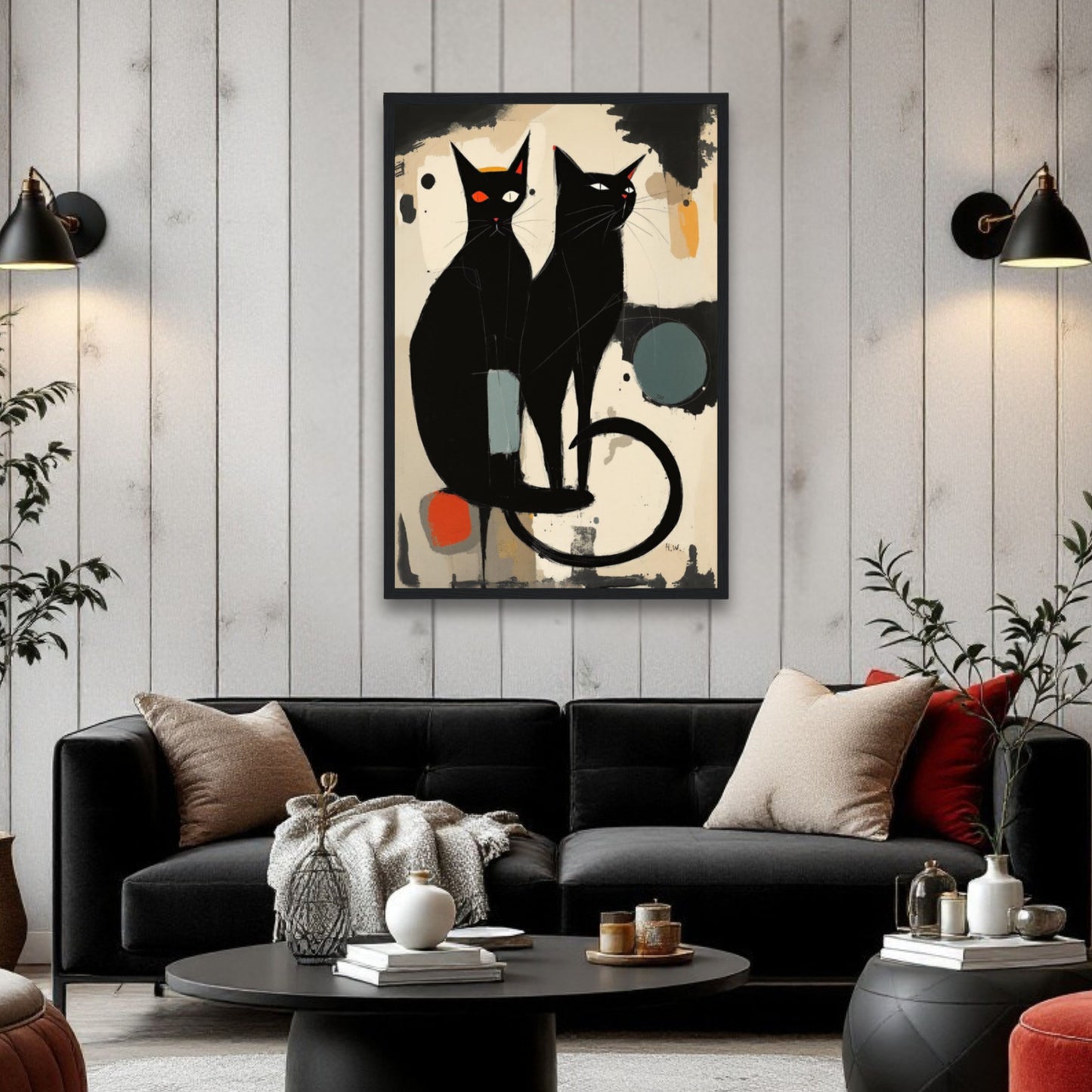 Abstract Crazy Cat Duo Art Print