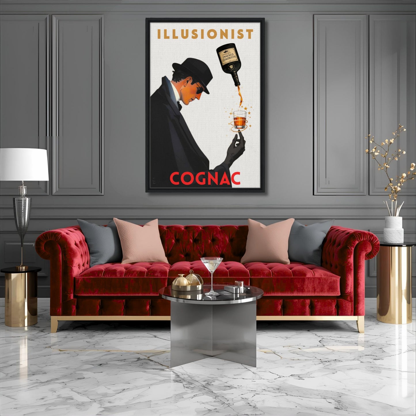 Vintage Cognac Cocktail Bar Poster Print 30x45 cm 12x18″ Classic Matte Paper Wooden Framed Poster Black Wood Frame