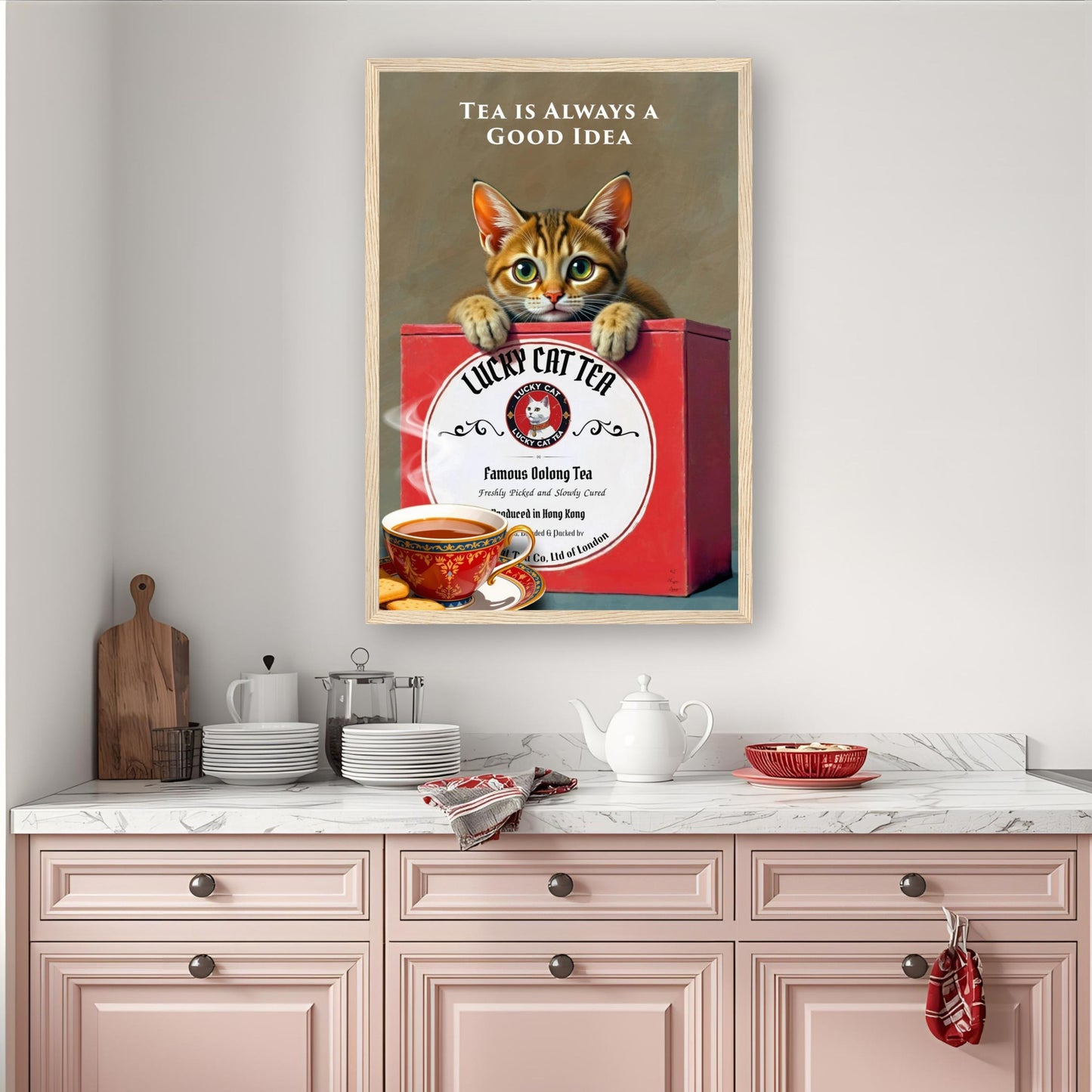 Lucky Cat Tea Vintage Kitchen Art Print