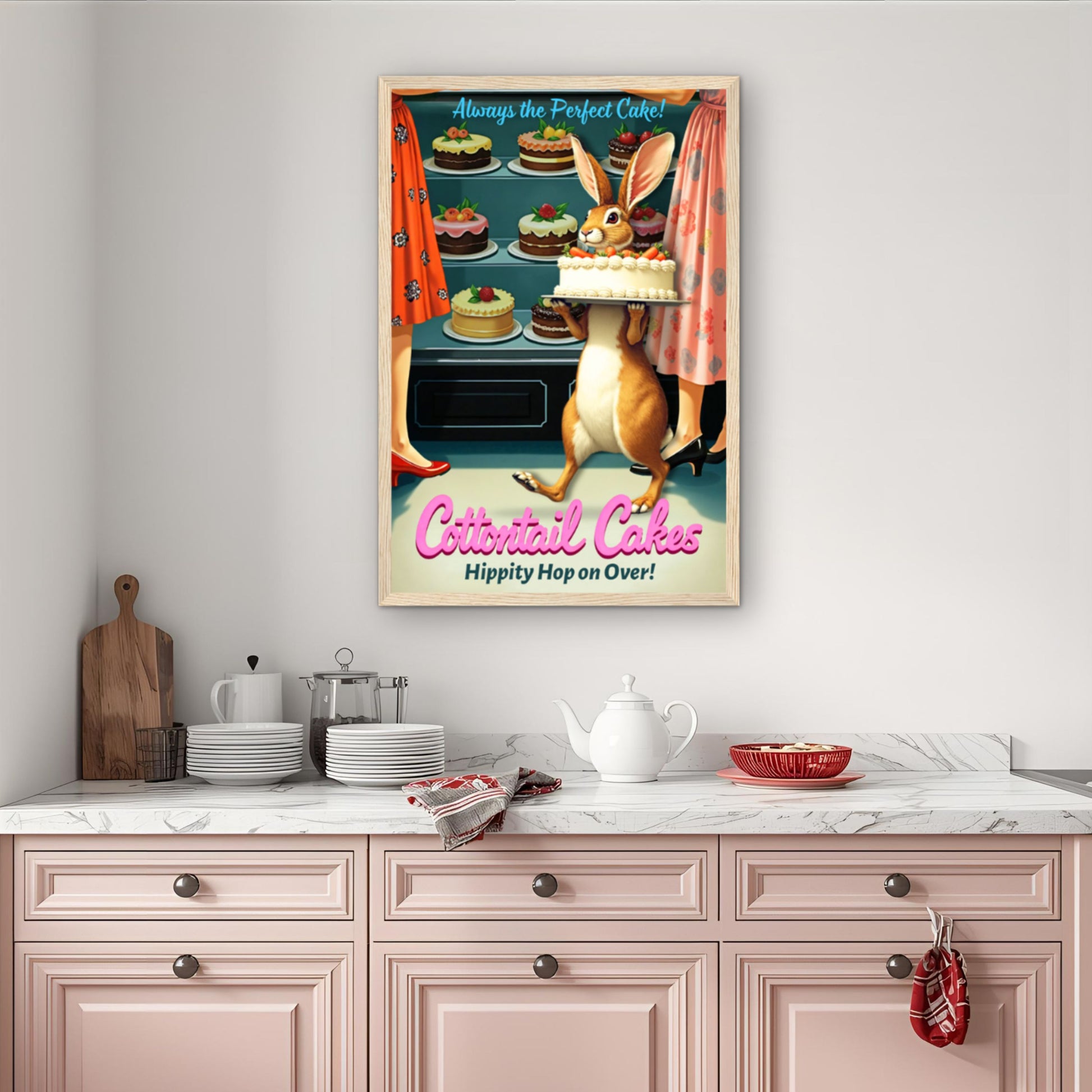 Cottontail Cakes 1950s Rabbit Art Print
